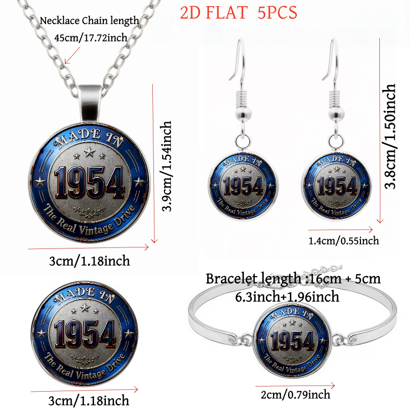 5pc Vintage-Inspired 1954-Themed Necklace, Earrings & Brooch Set